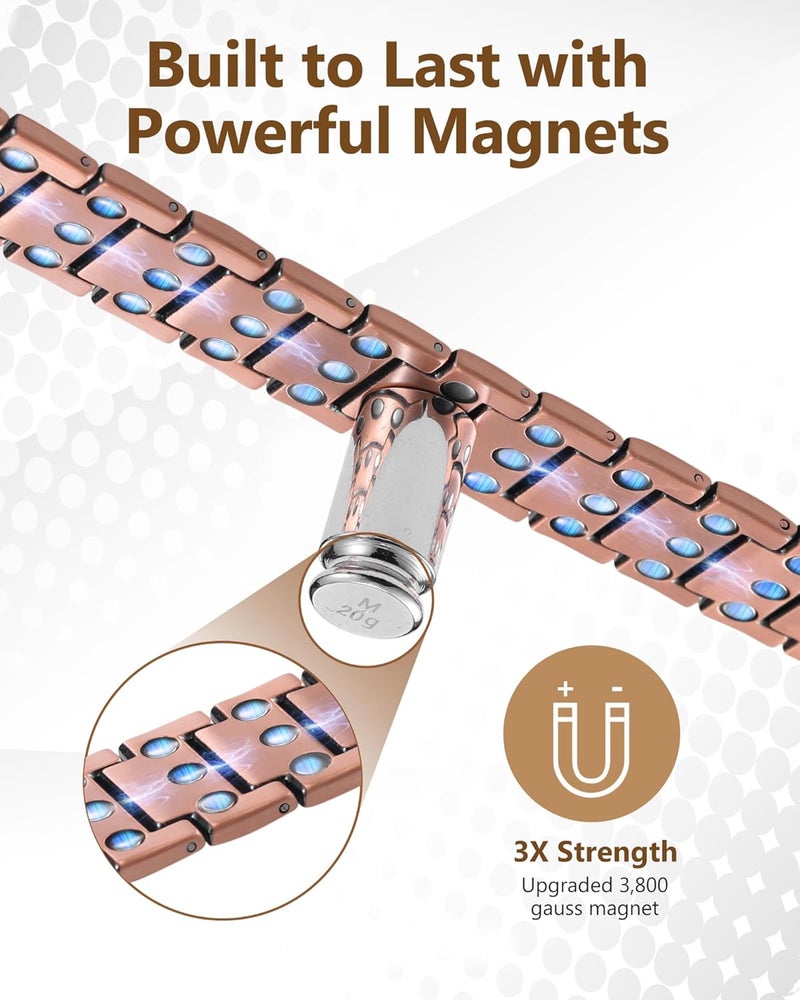 Feraco Copper Bracelet for Men 3X Strength,Magnetic Therapy Bracelet Copper Jewelry with Powerful 3800 Gauss Magnets - Image 3